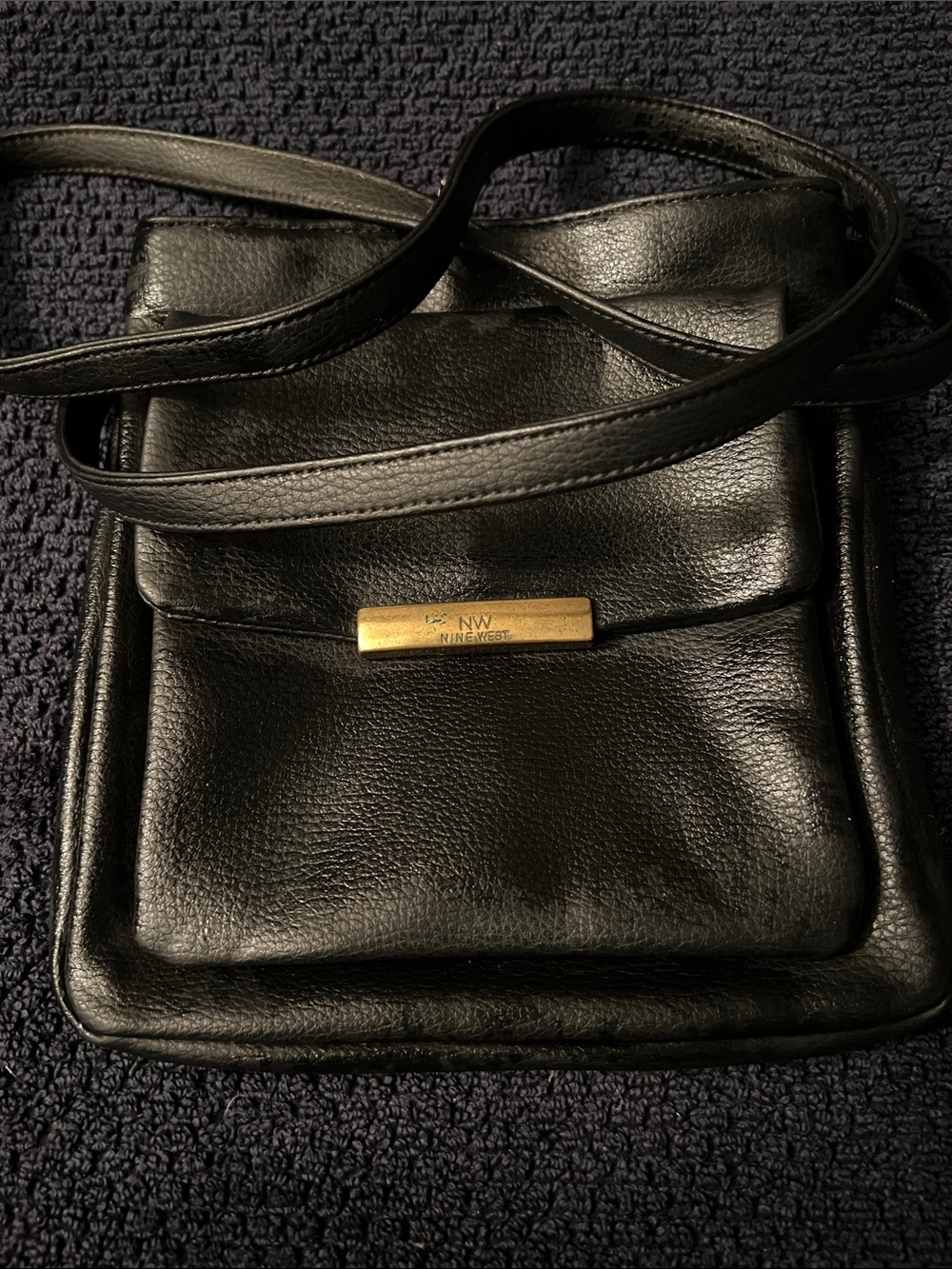 Nine West Black Crossbody with Gold Accent Plate